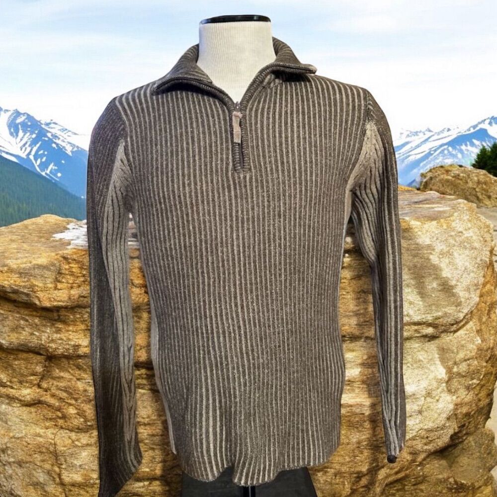 Carbon Men's Brown Striped Full Zip Sweater Size L Long Sleeve Casual